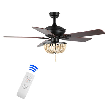 Erin 52" Rustic Farmhouse Iron/Wood Bead Mobile-App/Remote-Controlled LED Ceiling Fan - JONATHAN Y
